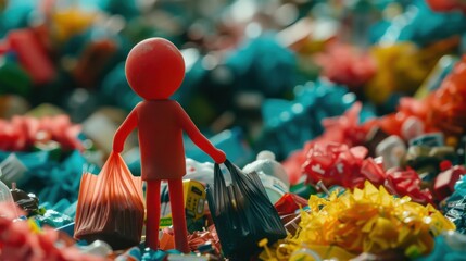 Stick Figure Using Biodegradable Packaging: A stick figure picking products with biodegradable packaging, promoting sustainability by reducing plastic waste and protecting the environment.
