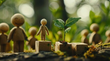 Stick Figure Educating About Sustainability: A stick figure sharing tips on sustainability, inspiring others to reduce their environmental impact through conscious, eco-friendly choices.
