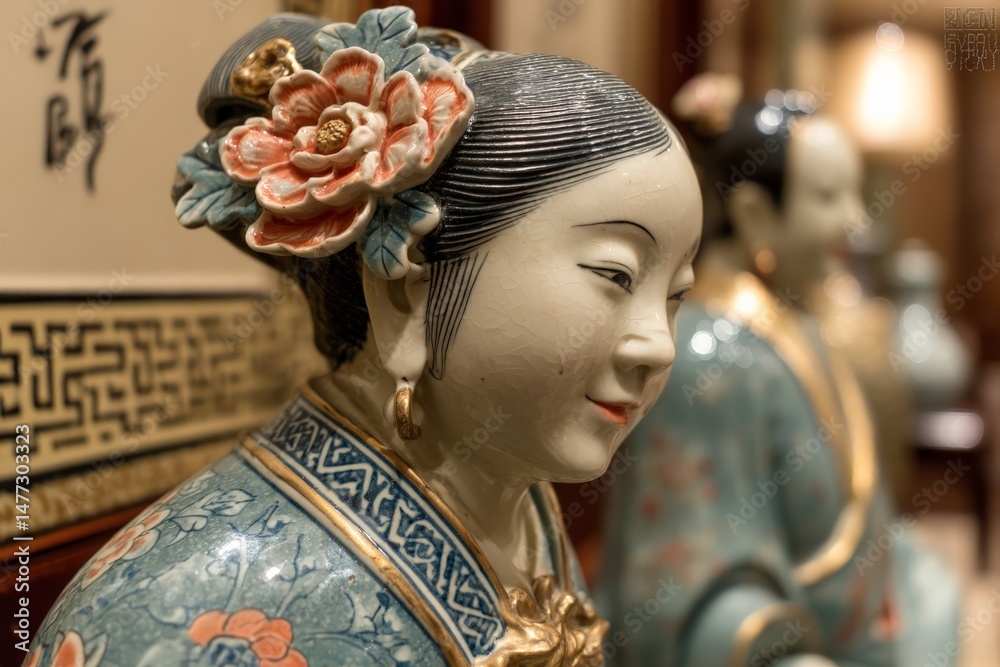 Aufkleber elegant porcelain figurine with intricate details captured in a cultural setting in the early evenin