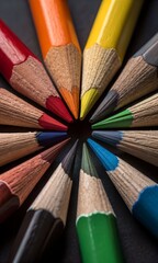 Close up view of colored pencils