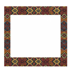 Obraz premium Geometric patterns border with reds, golds, blues, blacks surrounding a white center