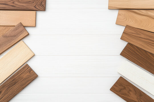 An assortment of beautiful hardwood samples displaying various textures, colors, and patterns for home improvement projects