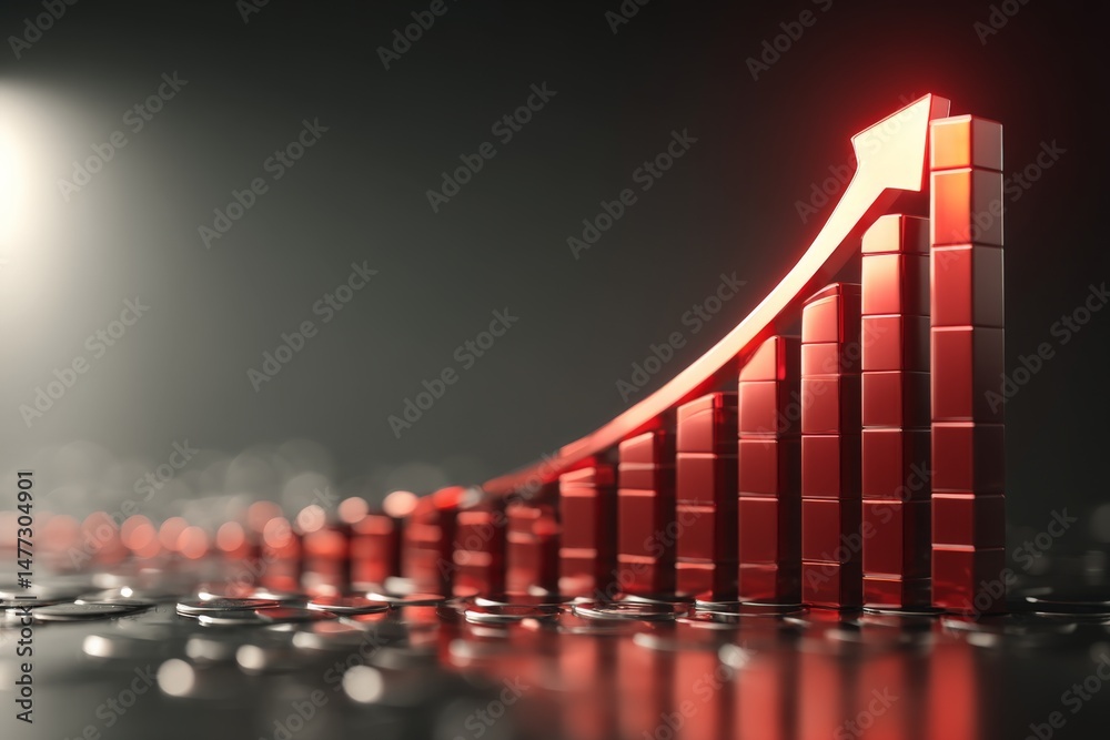 Aufkleber growing red bar graph representing financial success in a modern business environment during the eve