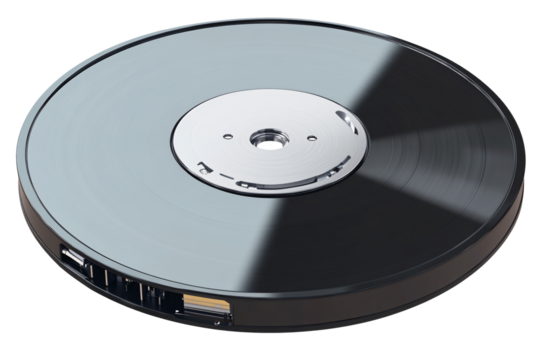 a black disk with a silver circle