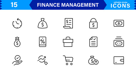 Clean and minimal Finance Management icon pack crafted for economic, accounting, and money-tracking visuals.