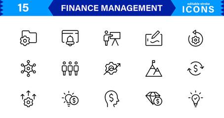Clean and minimal Finance Management icon pack crafted for economic, accounting, and money-tracking visuals.