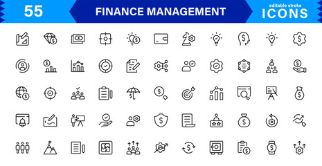 Clean and minimal Finance Management icon pack crafted for economic, accounting, and money-tracking visuals.