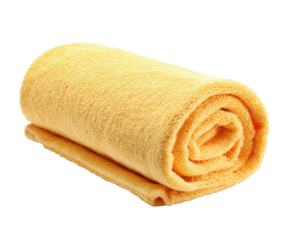 Soft yellow towel for spa and home use in clean setting on a transparent background, cut out