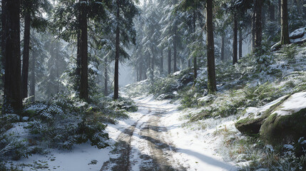 snowy forest trail