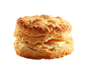 Flaky buttermilk biscuit for breakfast or brunch preparation on a transparent background, cut out