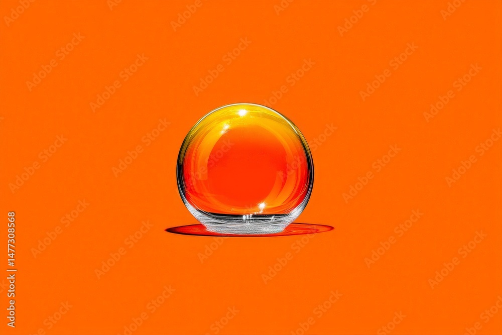Poster colorful glass sphere on vibrant orange background with reflections showcasing artistic design eleme