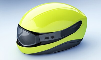 Fototapeta premium Lime green ski helmet with goggles, isolated on white background; website, brochure