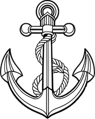 Nautical Ship and Anchor Silhouette on Transparent Background