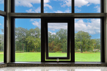 Park seen through the window