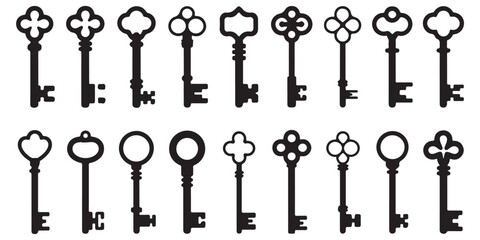 Collection of black vector various Keys Silhouettes, 