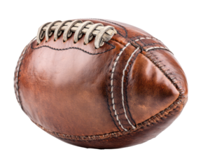 Vintage leather football for nostalgic sports enthusiasts on a transparent background, cut out