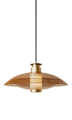 A gold colored lamp hanging from a chain