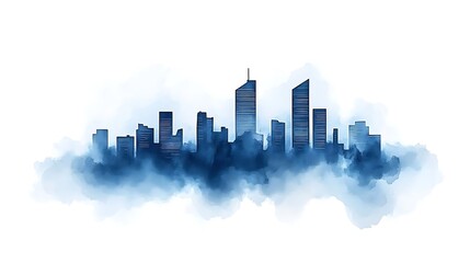 Fototapeta premium Cityscape watercolor, urban skyline, misty morning