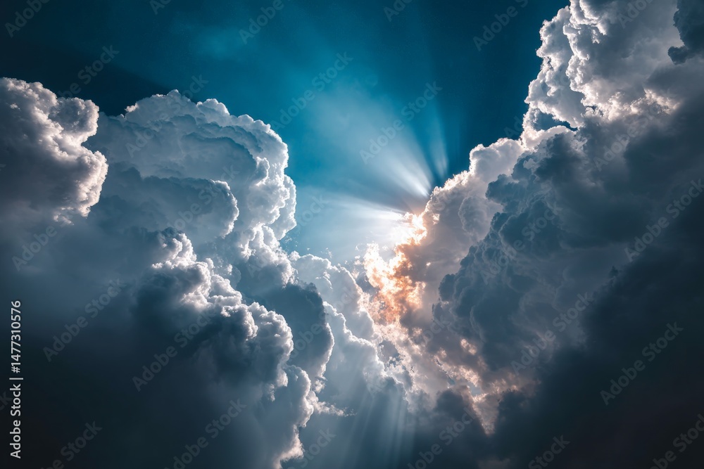 Aufkleber Majestic clouds capture sunlight creating a breathtaking view at noon in the open sky