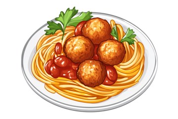 a plate of spaghetti with meatballs and beans