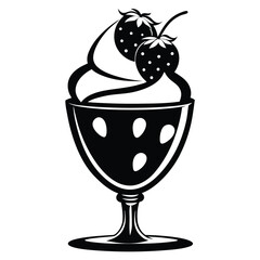 Black Dessert Glass with Cream and Strawberries Icon Sweet Treat Design