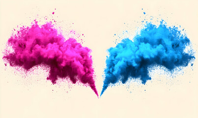Abstract vibrant pink and blue powder explosion, dynamic design element, perfect for backgrounds, creative projects, and Holi festival imagery.