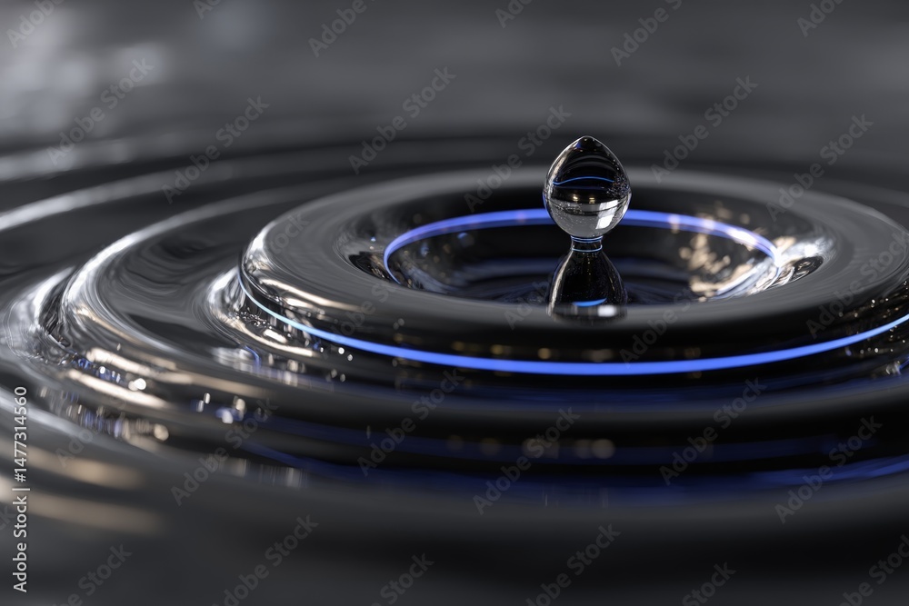 Aufkleber Ripples form in water after a single drop falls creating a striking visual effect in a dark environment