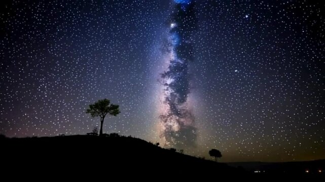 Milky way timelapse on a hill