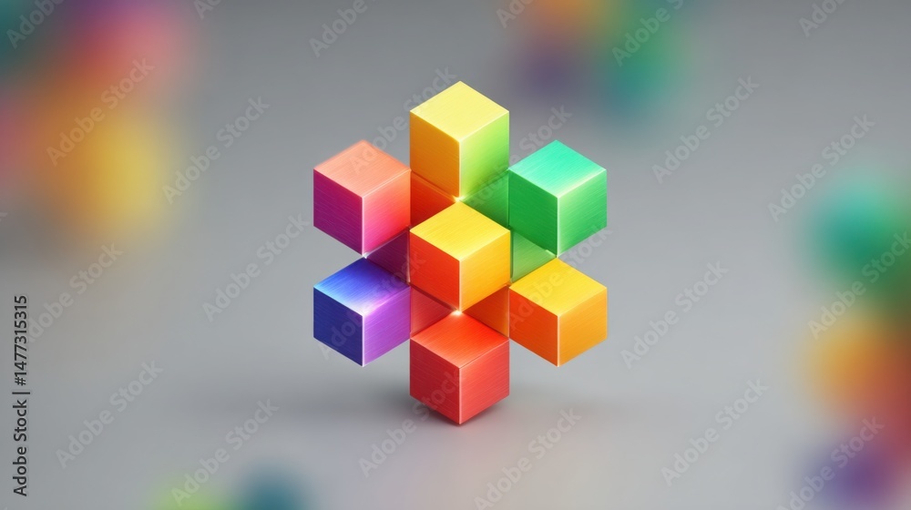 Poster vibrant and colorful cube representing complex data structures in an ai-driven liquidity grid concep