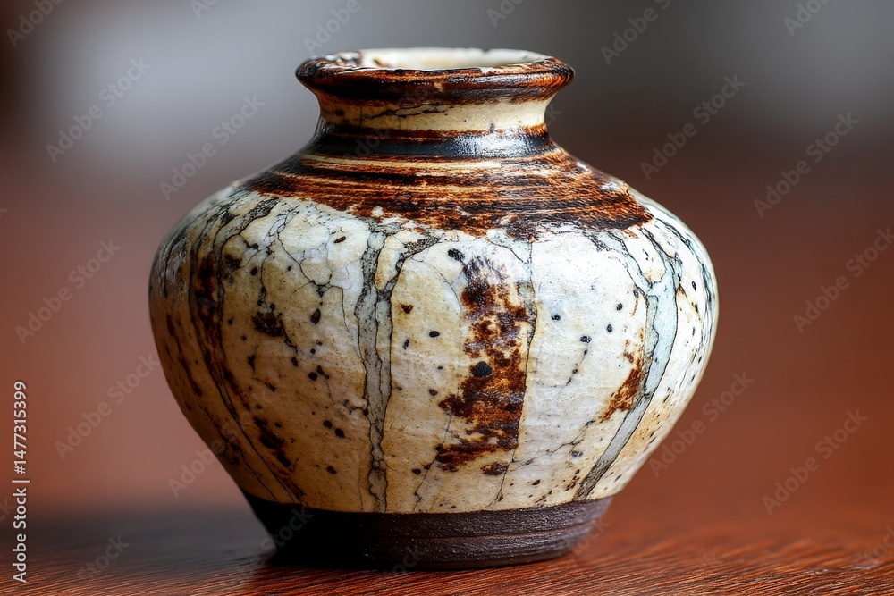 Leinwandbilder unique ceramic vase with intricate patterns displayed on a wooden surface in a well-lit environment