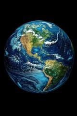 Artistic Earth View of North and South America Swirling Brushstrokes on Black Background Globe Geography Planet