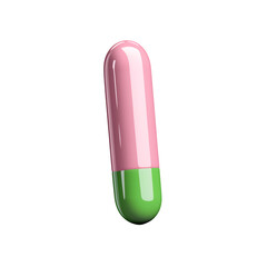 Pink and Green Glossy Capsule Pill on Transparent Background