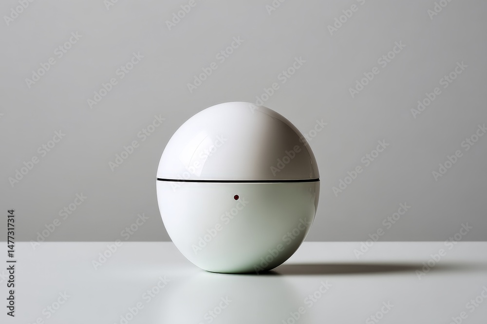 Poster Unique spherical ceramic container on a minimalist table in a modern indoor setting