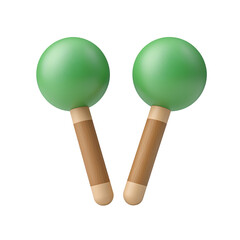 Pair of green maracas with light brown wooden handles, isolated on transparent background. 3D rendered image, vibrant color, playful feel.