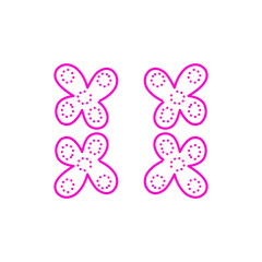 Abstract pink symmetrical floral shapes isolated on black, whimsical pattern