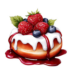 Glazed Donut Topped with Strawberries and Blueberries