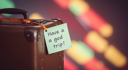 Vintage suitcase ready for adventure Have a good trip wishes for safe travels