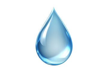 High-quality illustration of a single blue water drop isolated on transparent white background in PNG format.