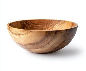 Elegant Wooden Bowl with Beautiful Grain Pattern on a White Background