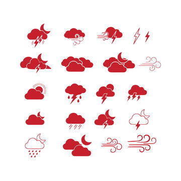 Rainy and windy wether icon with clouds