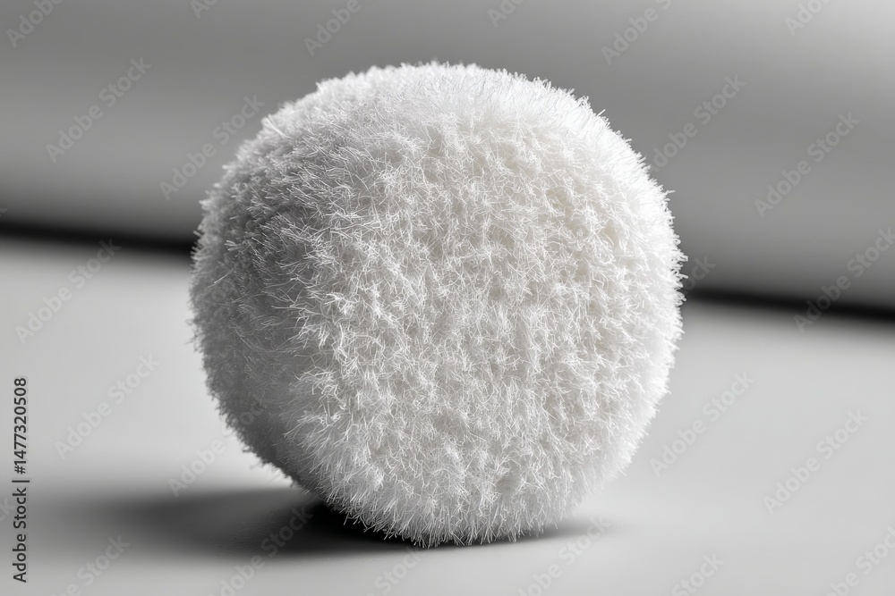Poster Soft white spherical object with a textured surface against a neutral background in a well-lit environment