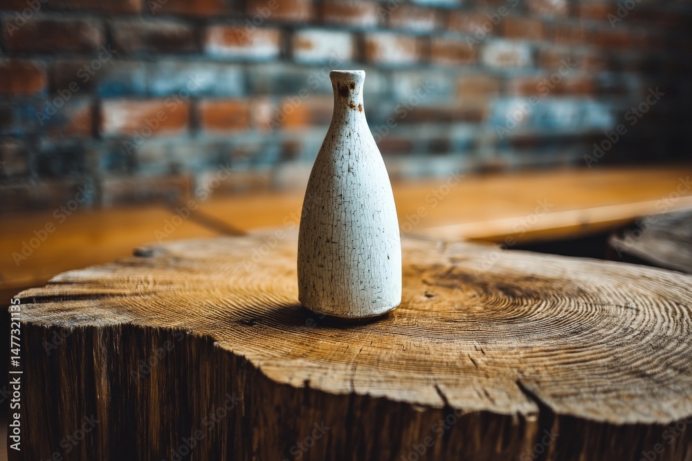 Aufkleber ceramic sake bottle on rustic wooden table in a cozy setting during the evening
