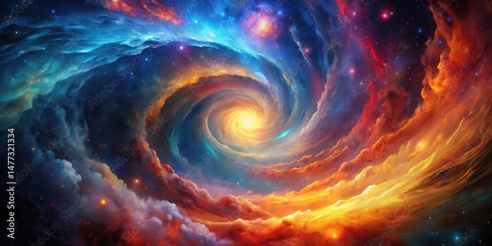 Poster a celestial swirl vibrant nebulae and cosmic dust in a stunning vortex of color and light