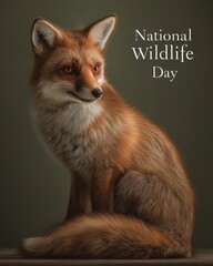 Fototapeta premium Hyper Realistic Red Fox National Wildlife Day Poster