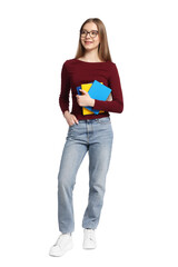 Naklejka premium Teenage girl with books on white background