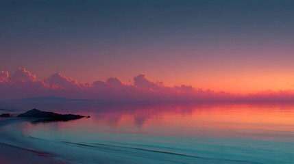 Obraz premium Radiant Afterglow Horizon with Fluid Orange and Red Sky – Immersive Sunset Composition for Eco-Tourism and Digital Wellness Branding