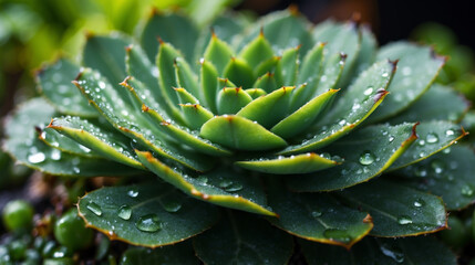 Close-up of a succulent with water drops on the leaves