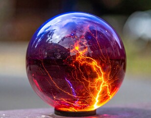A glass sphere with inside fire, lightning and universe dust