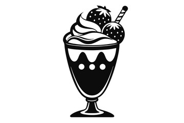 Elegant Strawberry Sundae Illustration Dessert in a Classic Glass with Waffle Stick