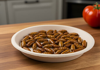 Fototapeta premium Roasted insects on white plate